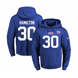 New York Giants #30 Antonio Hamilton Royal Blue Name & Number Pullover Hoodie