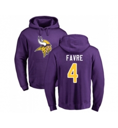 Minnesota Vikings #4 Brett Favre Purple Name & Number Logo Pullover Hoodie