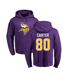 Minnesota Vikings #80 Cris Carter Purple Name & Number Logo Pullover Hoodie