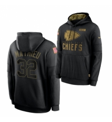 Kansas City Chiefs #32 Tyrann Mathieu 2020 Salute To Service Black Sideline Performance Pullover Hoodie