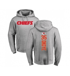 Kansas City Chiefs #35 Christian Okoye Ash Backer Pullover Hoodie