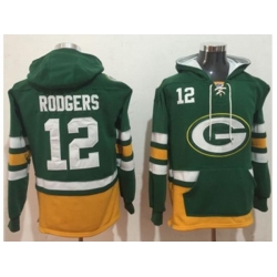 Green Bay Packers #12 Aaron Rodgers Green Gold Name & Number Pullover NFL Hoodie