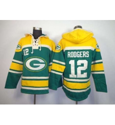 Green Bay Packers #12 aaron rodgers green-yellow[pullover hooded sweatshirt]