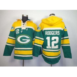 Green Bay Packers #12 aaron rodgers green-yellow[pullover hooded sweatshirt]