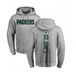 Green Bay Packers #33 Aaron Jones Ash Backer Hoodie
