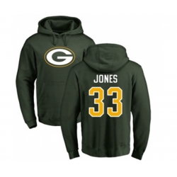 Green Bay Packers #33 Aaron Jones Green Name & Number Logo Pullover Hoodie