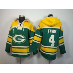 Green Bay Packers #4 Brett Favre yellow-green[pullover hooded sweatshirt]