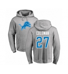 Detroit Lions #27 Justin Coleman Ash Name & Number Logo Pullover Hoodie