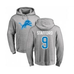 Detroit Lions #9 Matthew Stafford Ash Name & Number Logo Pullover Hoodie