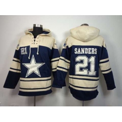 Dallas Cowboys #21 Deion Sanders cream-blue[pullover hooded sweatshirt]