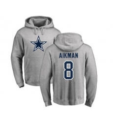 Dallas Cowboys #8 Troy Aikman Ash Name & Number Logo Pullover Hoodie