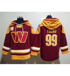 Washington Commanders #99 Chase Young Burgundy Lace-Up Pullover Hoodie