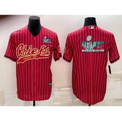 Kansas City Chiefs Red With Super Bowl LVII Big Logo Cool Base Stitched Baseball Jersey