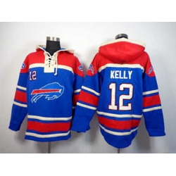 Buffalo Bills #12 jim kelly red-blue[pullover hooded sweatshirt]