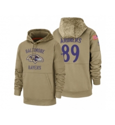 Baltimore Ravens #89 Mark Andrews Nike Tan 2019 Salute To Service Name & Number Sideline Therma Pullover Hoodie