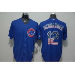Chicago Cubs #12 Kyle Schwarber Blue USA Flag Fashion Cool Base Jersey
