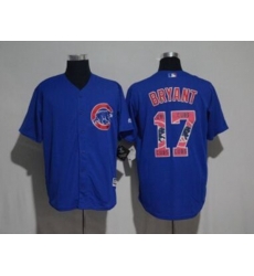 Chicago Cubs #17 Kris Bryant Blue Team Logo Print Cool Base Stitched Baseball Jersey