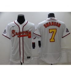 Atlanta Braves #7 Dansby Swanson 2021 White Gold World Series Champions Jersey