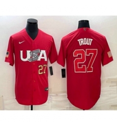 USA Baseball #27 Mike Trout Number 2023 Red World Classic Stitched Jersey