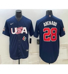 USA Baseball #28 Nolan Arenado 2023 Navy World Baseball Classic Stitched Jerseys