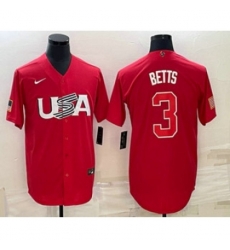 USA Baseball #3 Mookie Betts 2023 Red World Classic Stitched Jerseys