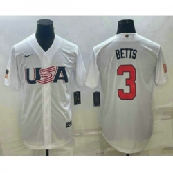 USA Baseball #3 Mookie Betts 2023 White World Baseball Classic Replica Stitched Jersey