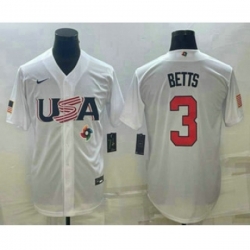 USA Baseball #3 Mookie Betts 2023 White World Baseball Classic Replica Stitched Jerseys