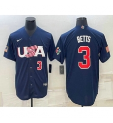 USA Baseball #3 Mookie Betts Number 2023 Navy World Baseball Classic Stitched Jerseys