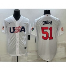 USA Baseball #51 Brady Singer 2023 White World Baseball Classic Stitched Jerseys
