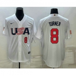 USA Baseball #8 Trea Turner Number 2023 White World Baseball Classic Stitched Jersey