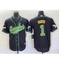 Philadelphia Eagles #1 Jalen Hurts Black Cool Base Stitched Baseball Jersey