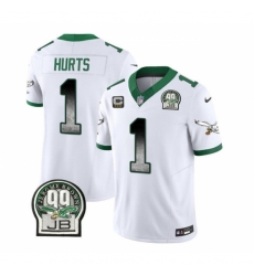 Philadelphia Eagles #1 Jalen Hurts White 2023 F U S E With 3 Star C Patch Throwback Vapor Untouchable Limited Stitched Football Jersey