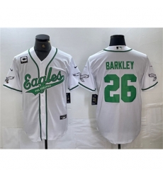 Philadelphia Eagles #26 Saquon Barkley White With 3-star C Cool Base Baseball Stitched Jerseys