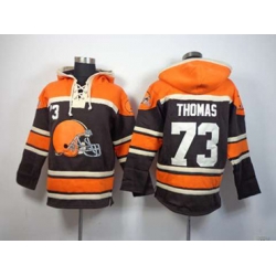 Cleveland Browns #73 joe thomas orange-brown[pullover hooded sweatshirt]