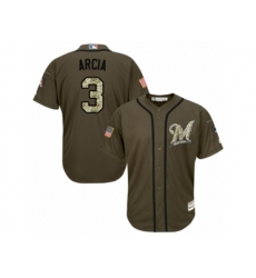 Milwaukee Brewers #3 Orlando Arcia Replica Green Salute to Service MLB Jersey