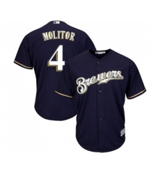 Milwaukee Brewers #4 Paul Molitor Replica Navy Blue Alternate Cool Base Baseball Jersey