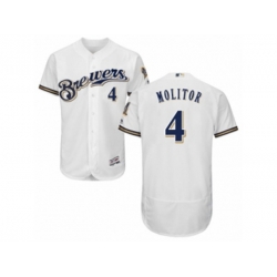 Milwaukee Brewers #4 Paul Molitor White Royal Flexbase Authentic Collection MLB Jersey