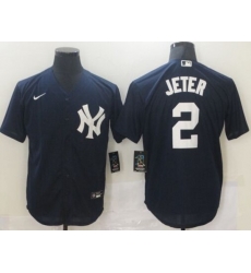 New York Yankees #2 Derek Jeter Authentic Navy Blue Nike MLB Jersey
