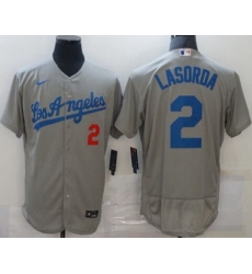 Los Angeles Dodgers #2 Tommy Lasorda Nike Gray Jersey