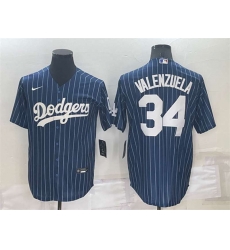 Los Angeles Dodgers #34 Fernando Valenzuela Navy Blue Pinstripe Stitched MLB Cool Base Nike Jersey
