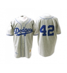 Los Angeles Dodgers #42 Jackie Robinson Authentic Grey Throwback Baseball Jersey