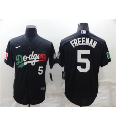 Los Angeles Dodgers #5 Freddie Freeman Black Mexico 2020 World Series Cool Base Nike Jersey
