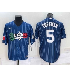 Los Angeles Dodgers #5 Freddie Freeman Navy Blue Pinstripe 2020 World Series Cool Base Nike Jersey