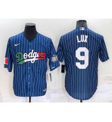 Los Angeles Dodgers #9 Gavin Lux Navy Blue Pinstripe 2020 World Series Cool Base Nike Jersey