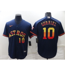 Houston Astros #10 Yuli Gurriel Number Navy Blue Rainbow Stitched MLB Cool Base Nike Jersey