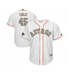 Houston Astros #45 Gerrit Cole Replica White 2018 Gold Program Cool Base Baseball Jersey