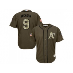 Oakland Athletics #9 Reggie Jackson Green Salute to Service Stitched Baseball Jersey Oakland Athletics #9 Reggie Jackson Green Salute to Service Stitched Baseball Jersey