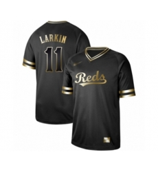 Cincinnati Reds #11 Barry Larkin Authentic Black Gold Fashion Baseball Jersey
