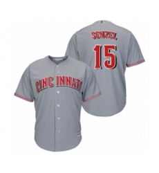 Cincinnati Reds #15 Nick Senzel Replica Grey Road Cool Base Baseball Jersey