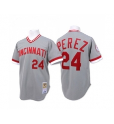 Cincinnati Reds #24 Tony Perez Authentic Grey Throwback Baseball Jersey